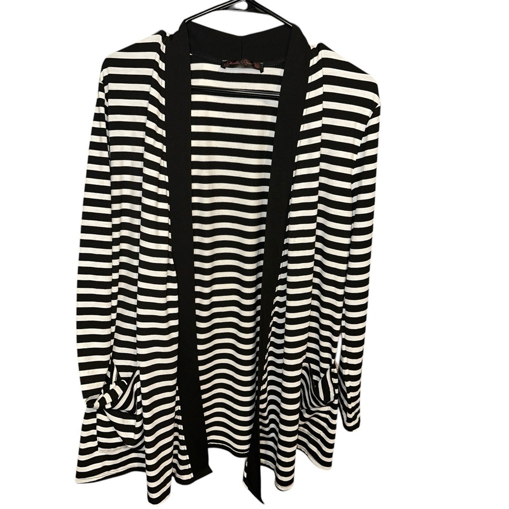 Shiela‎ Rose Women's Striped Open Front Cardigan XL Black White Jersey Knit